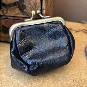 Black leather change purse
